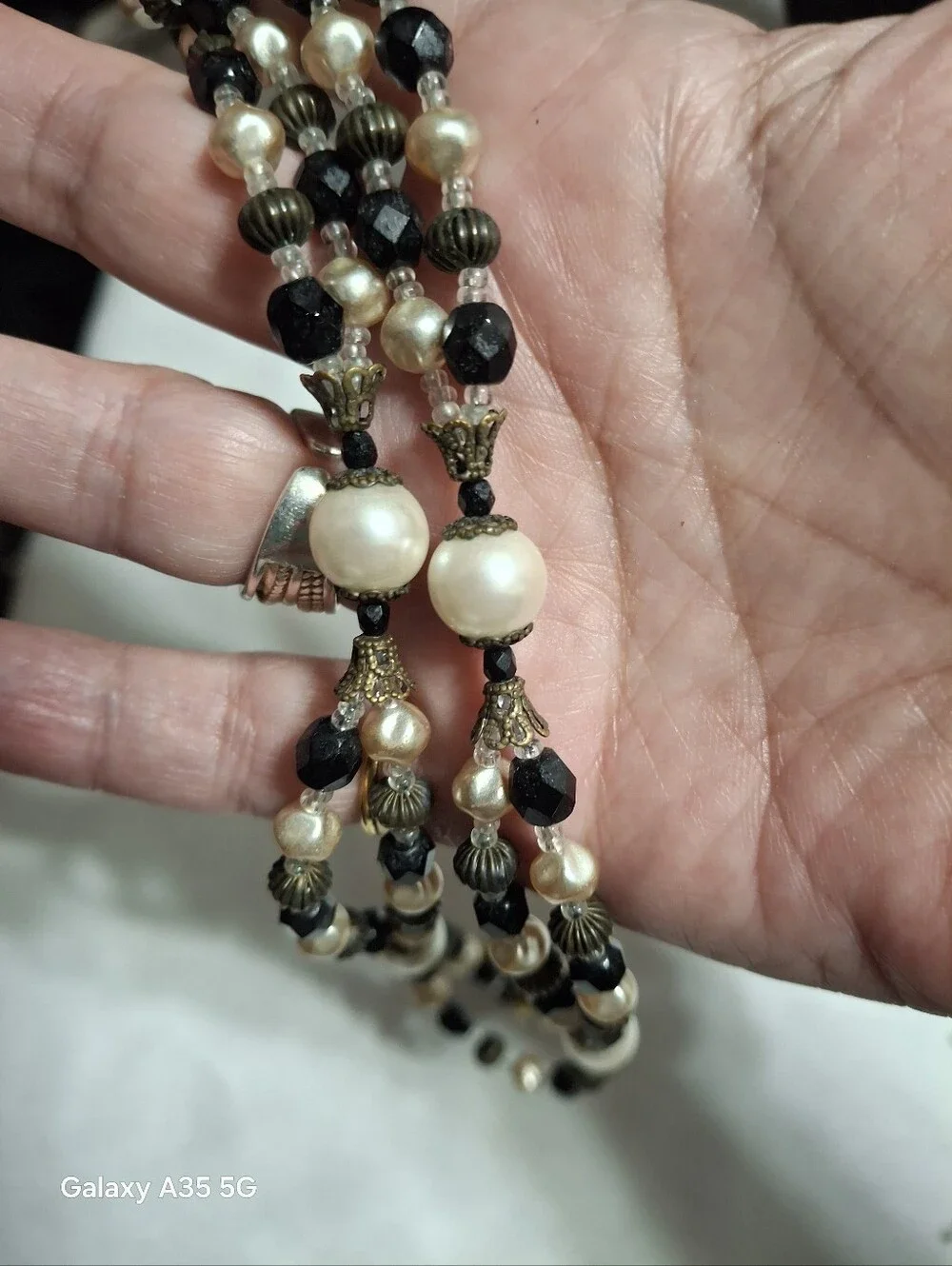 Treska black and pearl double strand necklace with Toggle clasp